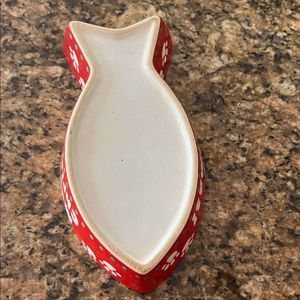 Red Cat-Shaped Christmas Bowl
